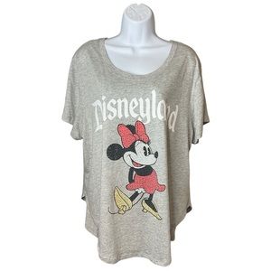 Rhinestone Minnie Mouse Disneyland T-Shirt Soft Gray 1X